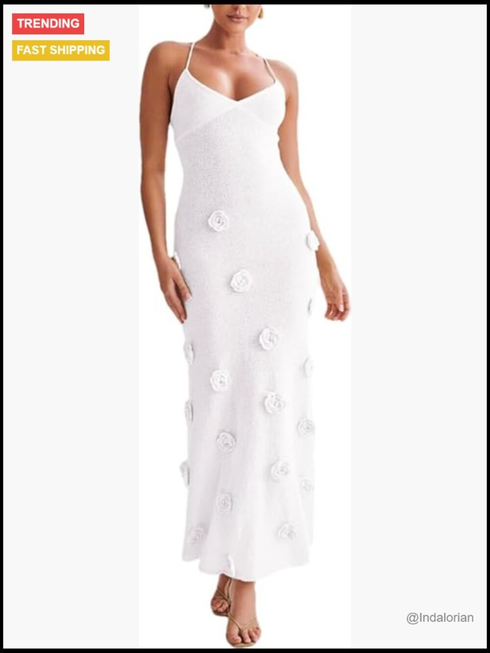 3D Flower Maxi Dress Backless Off Shoulder Bodycon Knit Beach Cover Up